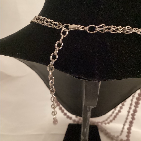 Long multiple rows metallic and beads necklace - Picture 3 of 5